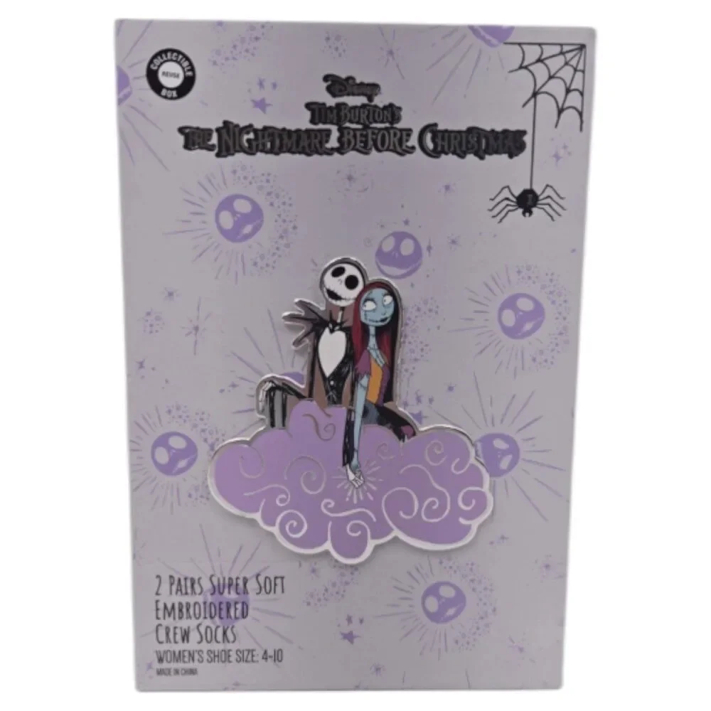 Disney The Nightmare Before Christmas Box 2 Pairs Super Soft Crew Socks Sz 4-10